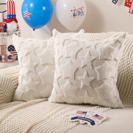 DFXSZ 4th of July Pillow Covers 20x20 inch Set of 2 4th of July Decor White Size Stars Decoration White Soft Plush Faux Fur Jacquard Throw Pillows Independence Day Decorations for Home Sofa PTK030C20
