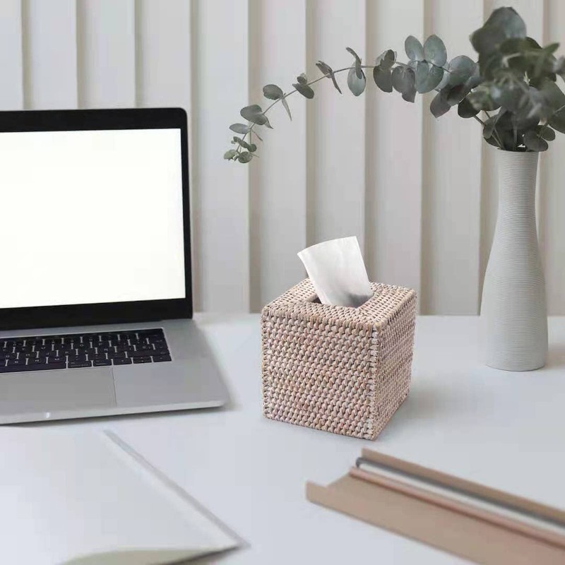 Rattan Tissue Box Cover Napkin Holder for Home Office Car
