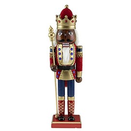 Clever Creations African American Red King 14 Inch Traditional Wooden Nutcracker, Festive Christmas Décor for Shelves and Tables
