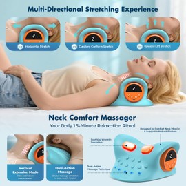 Neck Massager 2026, 4-in-1 Portable Traction Device with Heat & Vibration, 3D C-Shape Cervical Pillow, Adjustable Intensity & Wireless Remote for Home Office Travel