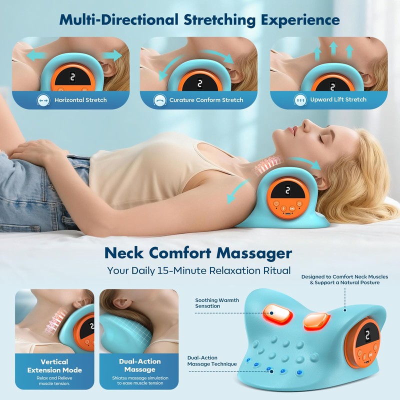 Neck Massager 2026, 4-in-1 Portable Traction Device with Heat &