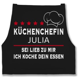 Geschenk mit Namen personalisiert by Shirtracer - Apron - Cooking Apron Women - Chefin with Name - Sei lieb zu mir ich koche dein Essen, 2 Black