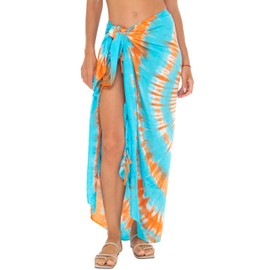 SHU-SHI - Traje de baño para mujer, pareo para playa, falda larga para alberca, centro turístico, Turquesa/Anaranjado, Talla única