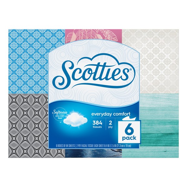 Scotties Everyday Comfort Facial Tissues, 64 Tissues per Box, 6 Pack