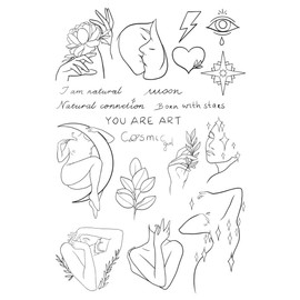 Tatsy Temporary Tattoos Natural and Simple Modern Black Minimalist Star Heart Eye Flowers Unique Designs Party Festival Peel Off Tattoo for Adults Kids Teens