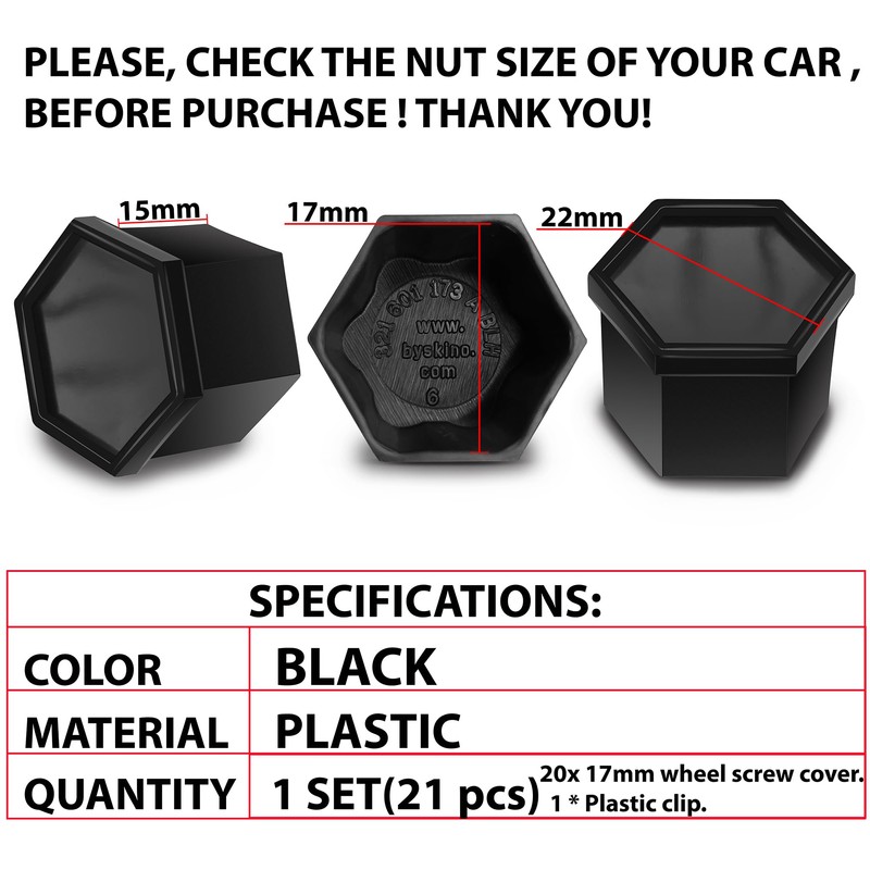 SkinoEu Wheel Nut Covers Bolts Caps Universal 17mm With Removal