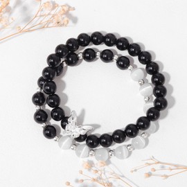 Raicegs Healing Crystal Bracelets for Women Obsidian Butterfly Bracelet Set 8mm Natural Stone Beaded Bracelet Anxiety Stress Relief Purple Bracelets for Women