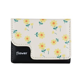 Andiker Small Wallet, Trifold Women Wallets with 1 Cash Compartment and 7 Card Slots, Floral Pattern Ladies Wallet for Women (Black)