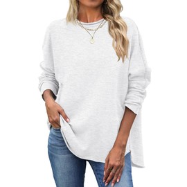 ANRABESS 2025 Fall Fashion Sweatshirt for Women Raw Edges Long Sleeve Shirts Crewneck Loose Fit Curve Hem Pullover Tops Grey Medium