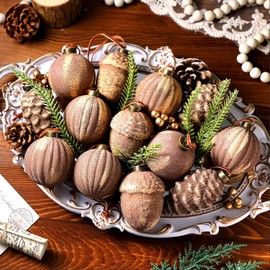 Vertintong 20 Pcs Vintage Christmas Ball Ornaments Neutral Textured Christmas Tree Hanging Decorations with Loop Antique Rustic Distressed Ornaments Decor for Home Farmhouse Xmas Party(Brown)