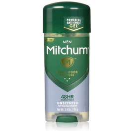 Mitchum Antiperspirant Deodorant Stick for Men, Triple Odor Defense Gel, 48 Hr Protection, Dermatologist Tested, Alcohol Free, Unscented, 3.4 oz, green