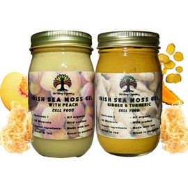 Wildcrafted Irish Sea Moss Gel | Made with Seamoss | Made in USA | Rich in Vitamins & Minerals | 100% Organic Gold Sea Moss Gel Raw Ginger Turmeric & Peach (2 Pack)
