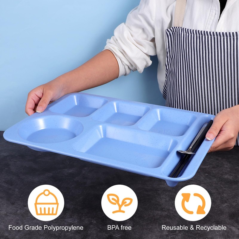 Caeuiciw 8 Pcs Divided Food Plates, 14" Wheat Straw Tray,