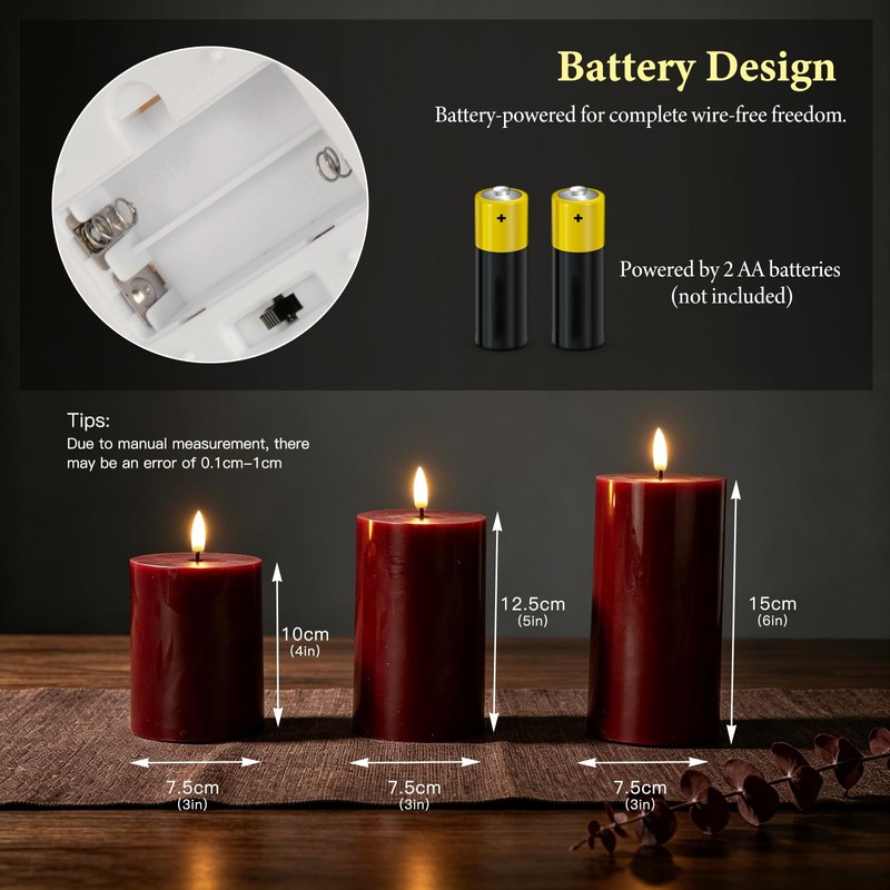 RosMank 3 Set LED Candles, Indoor & Outdoor Candles with