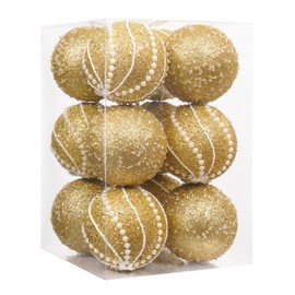 3.15" Christmas Ball Ornaments 12pcs Sequin Christmas Balls Shatterproof Christmas Tree Ornaments Glitter Christmas Ornaments Plastic Hanging Pearl Balls for Xmas Trees,Holiday Party(Gold)