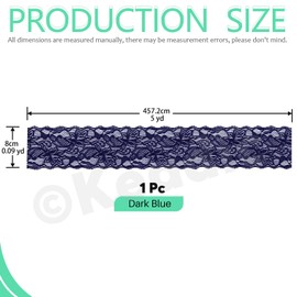Keadic 12PCS 3.15" Wide 5 Yards Long Lace Elastic Trim Fabric Stretch Sewing Lace Trim Elastic Floral for Sewing Craft DIY Crafts Gift Wrapping(Dark Blue)