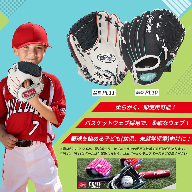 Rawlings PL110WNS-12/0 Children's Toy Grab Junior Baseball Gloves, US Players