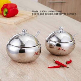 Sugar Bowl with Lid and Spoon, Stainless Steel Sugar Pot Silver Sugar Container Sugar Jar Sugar Dispenser Bowl Condiment Container for Kitchen (L)