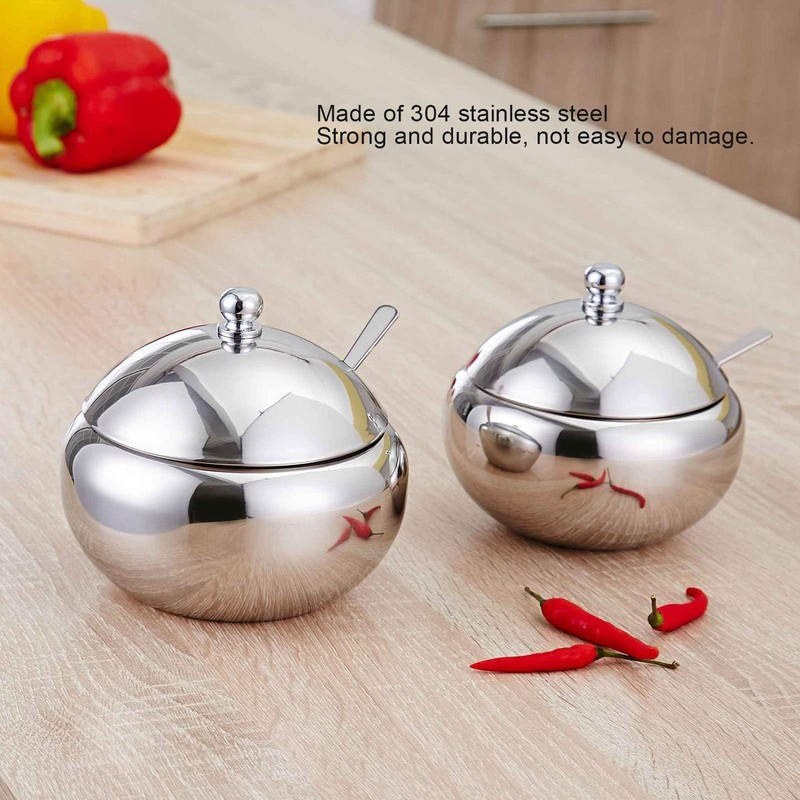 Sugar Bowl with Lid and Spoon, Stainless Steel Sugar Pot