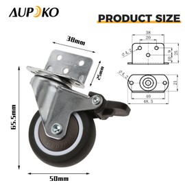Aupoko 4Pcs Furniture Castors with 4 Brakes 50mm, L-Shaped Brake Castors Large with Screws and Screwdrivers, Heavy Duty Castors Transport Castors for Flower Stands Cots Cupboard Table Beach Chair