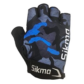 Sikma MTB Cycling Gloves,Half Finger Padded Bike Gloves Gel,Breathable With Anti Slip Mountain Bike Gloves,Fingerless Bicycle Short Gloves for Men & Women (Black/Blue, L/XL)