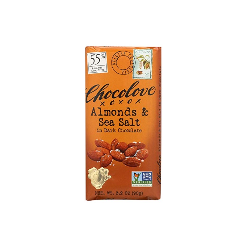 Chocolove, Almonds and Sea Salt in Dark Chocolate, 3.2 oz
