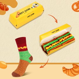 Regilt Funny Hot Dog Socks Box for Men Women Teen Boys-Novelty Funky Crazy Silly Food Socks-Gag Fathers Day Christmas Gifts (US, Alpha, One Size, Regular, Regular, Hotdog-2 Pairs)