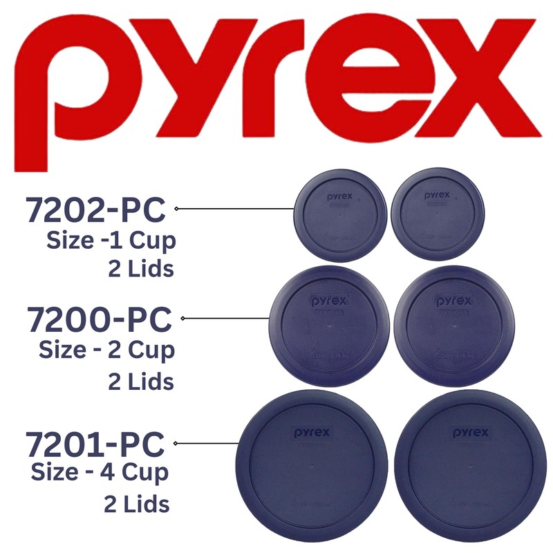 Pyrex (2) 7202-PC 1-Cup, (2) 7200-PC 2-Cup, & (2) 7201-PC