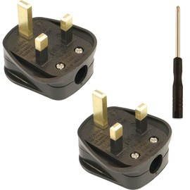 Wirafix 2 Pack 3 Pin Plug UK, 13 Amp Plug UK for 250 V, Black Plugs 3 Pin UK, Heavy Duty Electric Plugs for Various Electrical Devices, Replacement Plug with Screwdriver(AC, CF-9518,Black,2p)