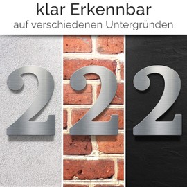 N-02-2-E Stainless Steel House Number 2 - Solid, Weatherproof and Rustproof - 14 cm Large - with Mounting Material - Brushed Design House Number Sign