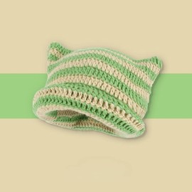 Crochet Hats for Women Cat Beanie Vintage Beanies Women Fox Hat Grunge Accessories Slouchy Beanies for Women (Green,One Size)