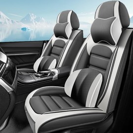 Cscevt 2 Seat Covers for Car Fit for Lexus RZ 450e 2023 Leather Seat Covers Breathable Waterproof Seat Protectors (Gray-White,Deluxe) Automotive Seat Covers with Airbag