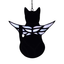 BOXCASA Angel Cat Memorial Gifts Ornaments,Stained Glass Window Hanging Decorations,Angel Wings Black Cat Suncatcher Decor,Cat Lovers Gifts Ornaments,Pet Memorial Sympathy Gifts Decoration