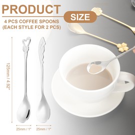 PATIKIL 4pcs Coffee Spoons, Heart/Wings Tea Spoons 304 Stainless Steel Teaspoons Small Cute for Stirring Espresso Coffee Bar Tableware Dessert Flatware Tea Party, Silver