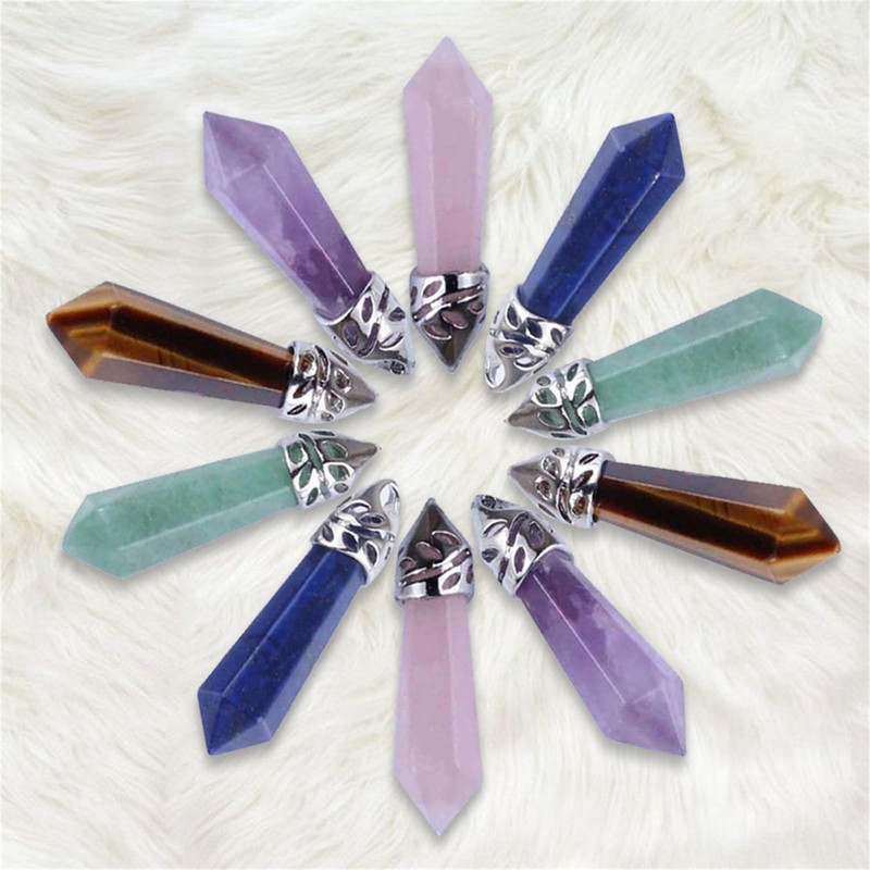 ISUI HP0263 Hexagon Pillar Double Sword Point Power Stone Pendant