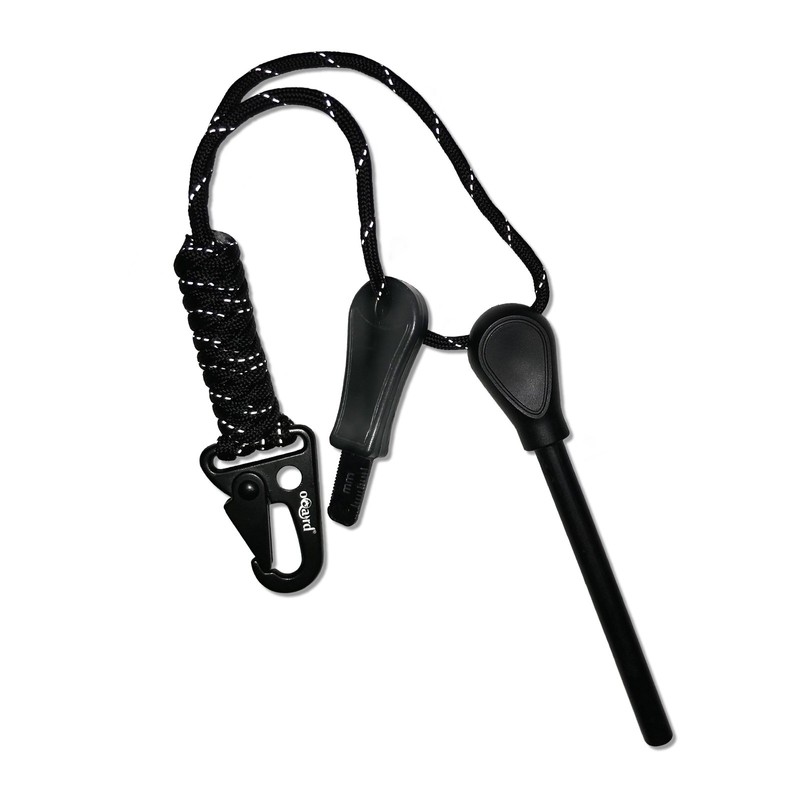 Oqard Reflective Paracord Fire Starter with Clip Hook - Black