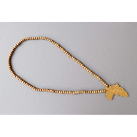 Brown wooden africa pendant necklace beads chain african map continent wood long