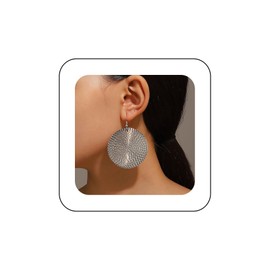 Yienate Circle Disc Dangle Drop Earrings Silver Boho Large Round Circular Earrings Statement Geometric Flat Round Earrings Minimalist Big Coin Disk Drop Earrings Jewelry for Women and Girls
