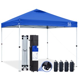 FANPAT 10x10 Pop Up Canopy Tent,300D Silver-Coating Top,1-Person Setup Commercial Heavy Dury Canopy Tent Instant Portable Shelter and Wheel Carry Bag, Bonus 8 Stakes and 4 Canopy Weights(Blue)…