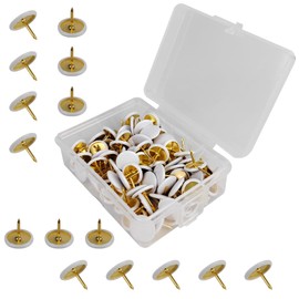 100 Pcs Thumb Tacks, Drawing Pins, Metal Flat Push Pins, Round Head Drawing Pins with Storage Box for Map, Photo Wall, Office, Corkboards (White, 100)