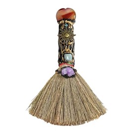 Xuoxeji Xuoxeji Crystal Witch Wiccan Altar Broom,Witchcraft Witches Pagan Altar Decor, Handmade Ritual Magic Ceremonial (Red agate)