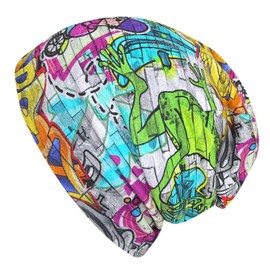 Wollhuhn Eco Warm Winter Boys/Girls/Children Long Beanie Hat with Fleece Lining Various Designs (Made of Eco Fabrics, Organic) 20220666 (Graffiti Grey/Colourful, M), Graffiti grey/multi-coloured