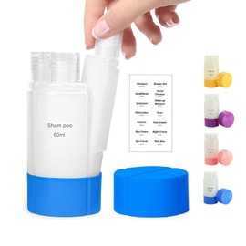 ILZSX Dispensador de Viaje 4 en 1, 4 * 60ml/2oz, con 1 Etiqueta preimpresa, Botellas de Viaje de Gel de Baño Reutilizables, Champú, Gel, Lociones, Cuidado de La Piel, Productos de Maquillaje