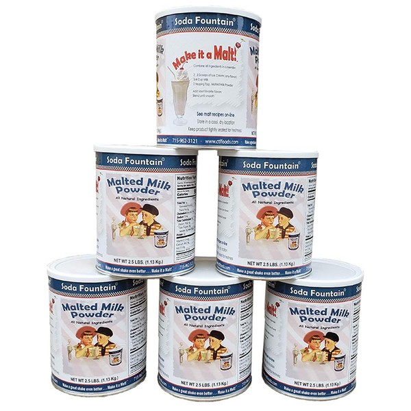 6 Pack - Soda Fountain Malted Milk Powder 2.5 Lb. Canisters