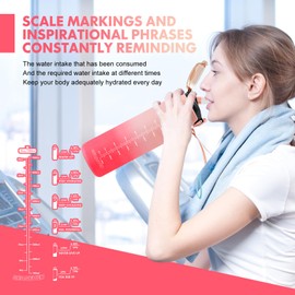 SEASEVEN Water Bottle with Straw 1L,Boys Water Bottles with Straw 1 Litre,Waterbottle Leak-Proof Sports Water Bottle,Plastic Drinks Bottles Toxin Free，Bpa-Free (Gradient-Pink)