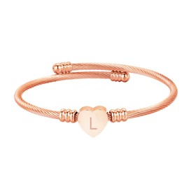 Clepsidra® Pulseras Mujer plateadas personalizadas con inicial. Accesorios y regalos para mujer elegantes y resistentes. Joyeria de acero inoxidable con dijes para mujer A-Z. Brazalete ajustable. Gift… (AJUSTABLE, L, ROSADO)