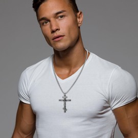 JEWELRYWE Cross Pendant Necklace, Men's, Stainless Steel, Orthodox Christianity, Simple, Stylish, Chain Included, Silver