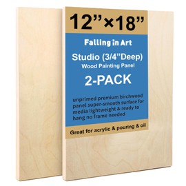 Falling in Art Unfinished Birch Wood Panels Kit for Painting, Wooden Canvas 2 Pack of 12x18 Studio 3/4" Deep, Cradle Boards for Pouring, Art, Crafts, Burning and More
