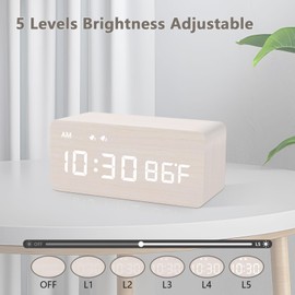 MOSITO Digital Wooden Alarm Clock with Wireless Charging, 0-100% Dimmer, Dual Alarm, Weekday/Weekend Mode, Snooze, Wood LED Clocks for Bedroom, Bedside, Desk, Kids (White)