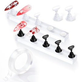 Makartt Press On Nail Stand: Black and White Nail Holder for Painting Nails, Nail Stand for Nails Art Display Practice for False Nails Designs Magnetic Fake Nail Holder with 1M Double-Sided Tape